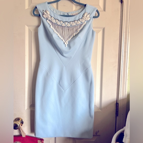 sydney north beckmans Dresses & Skirts - Sydney North Beckman’s vintage baby blue wiggle dress beaded neckline